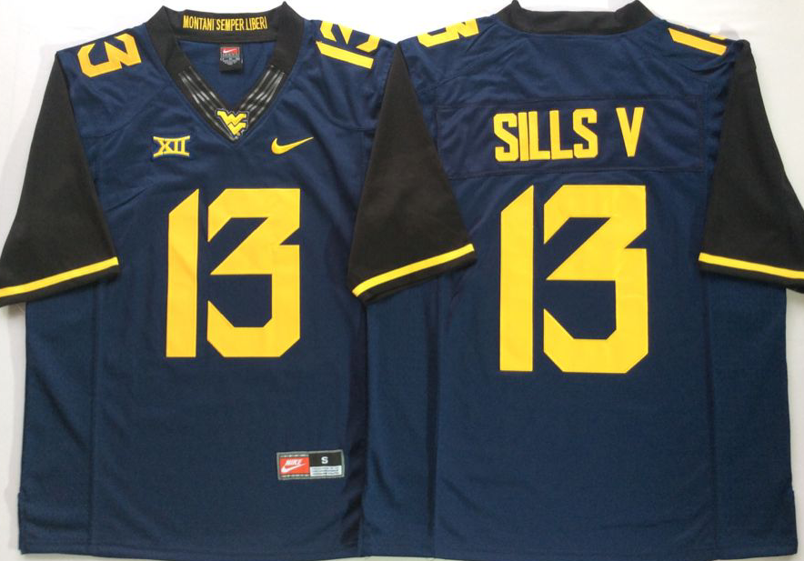 West Virginia Mountaineers Blue #13 SILLS V Stitched Jersey