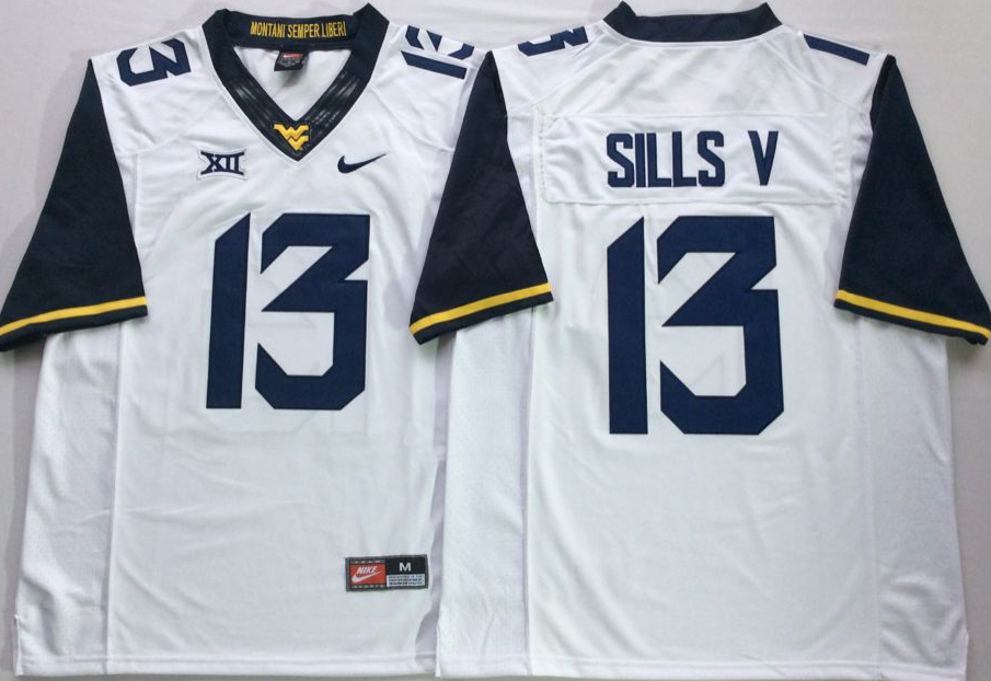 West Virginia Mountaineers White #13 SILLS V Stitched Jersey