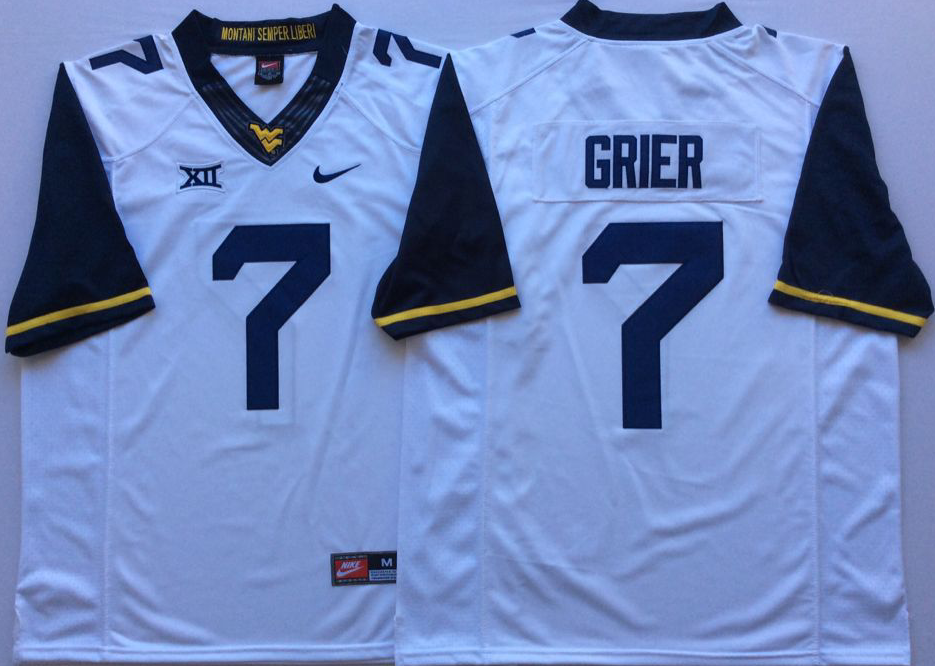 West Virginia Mountaineers White #7 GRIER Stitched Jersey