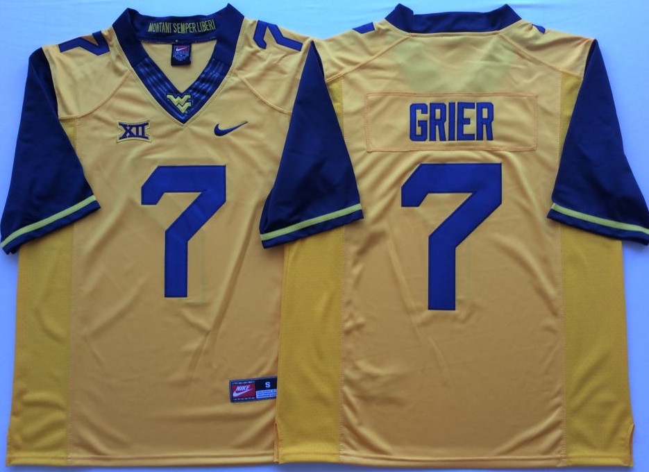 West Virginia Mountaineers YELLOW #7 GRIER Stitched Jersey