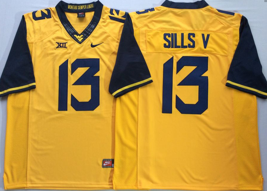 West Virginia Mountaineers Yellow #13 SILLS V Stitched Jersey