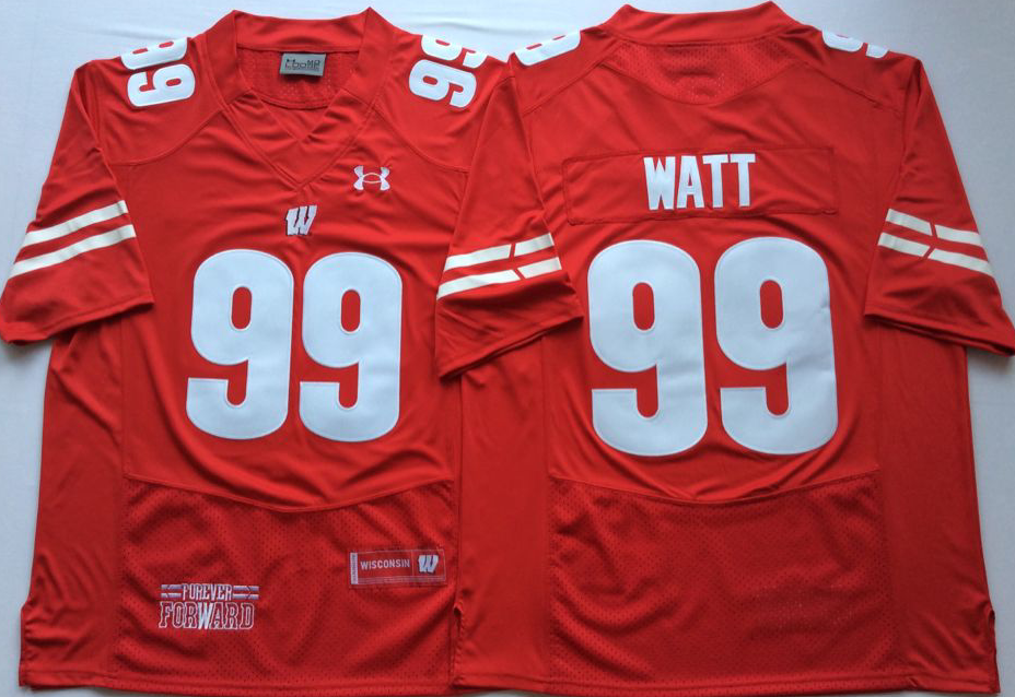 Wisconsin Badgers Red #99 WATT Stitched Jersey