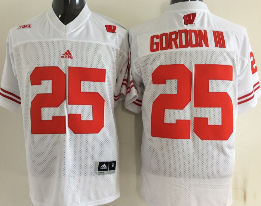 Wisconsin Badgers White #25 Gordon III Stitched Jersey