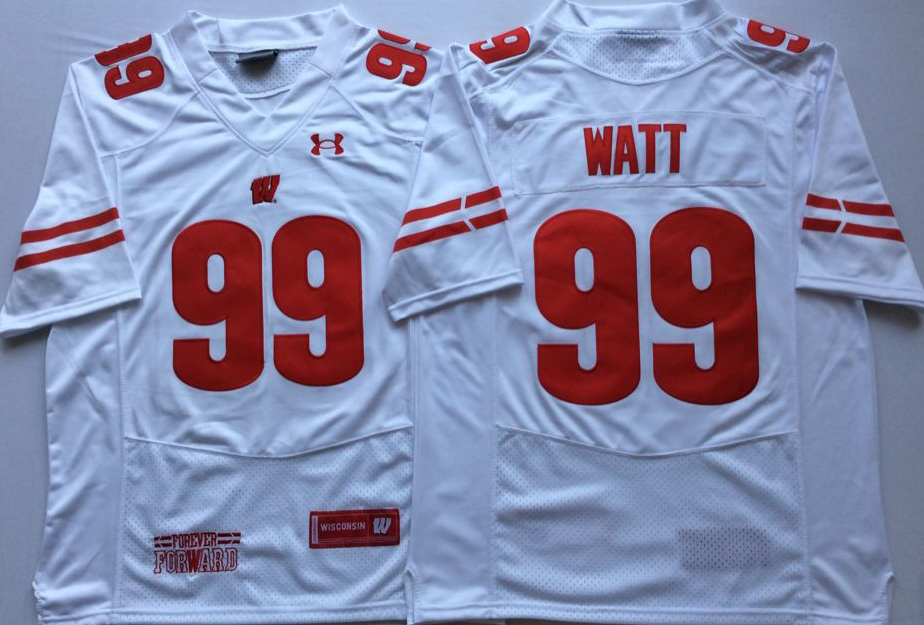 Wisconsin Badgers White #99 WATT Stitched Jersey