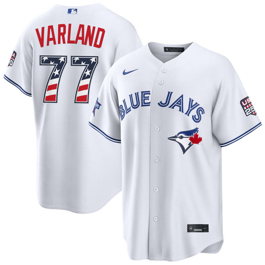 Men’s Toronto Blue Jays #77 Louis Varland Nike White 2026 All-Star Edition Stars & Stripes Stadium Jersey