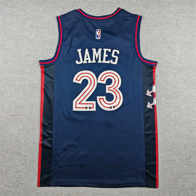 Mens 2024 Season 76ers #23 LeBron James City Edition Stitched Jersey (Dark Blue)