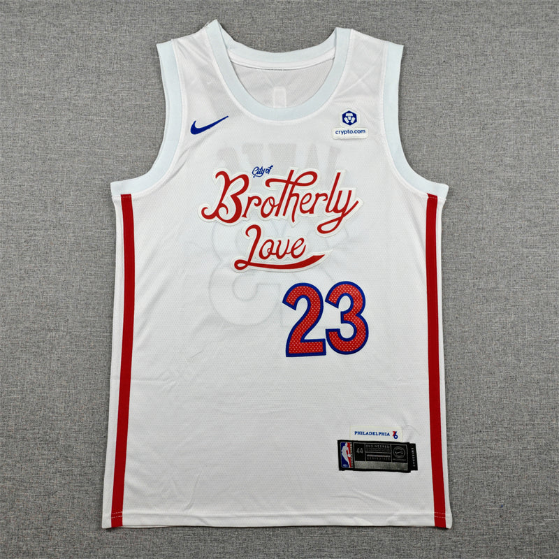 Mens 76ers #23 LeBron James City Edition Stitched Jersey White