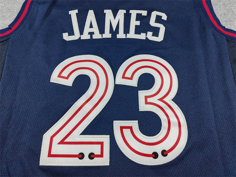 Mens 2024 Season 76ers #23 LeBron James City Edition Stitched Jersey (Dark Blue)