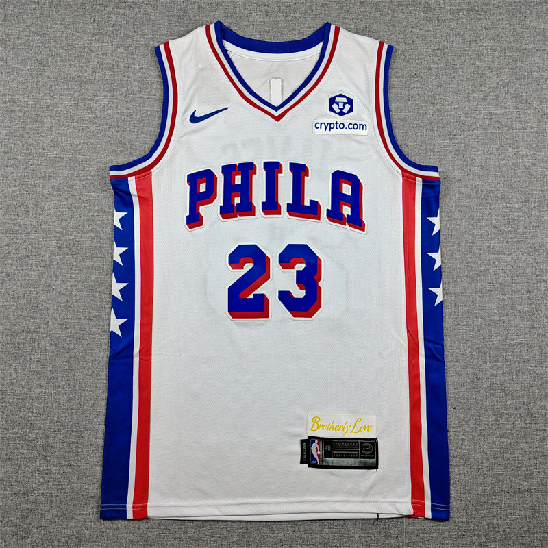 Mens 76ers #23 LeBron James Stitched Jersey White