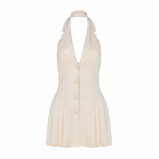 White halter neck dress on a white background