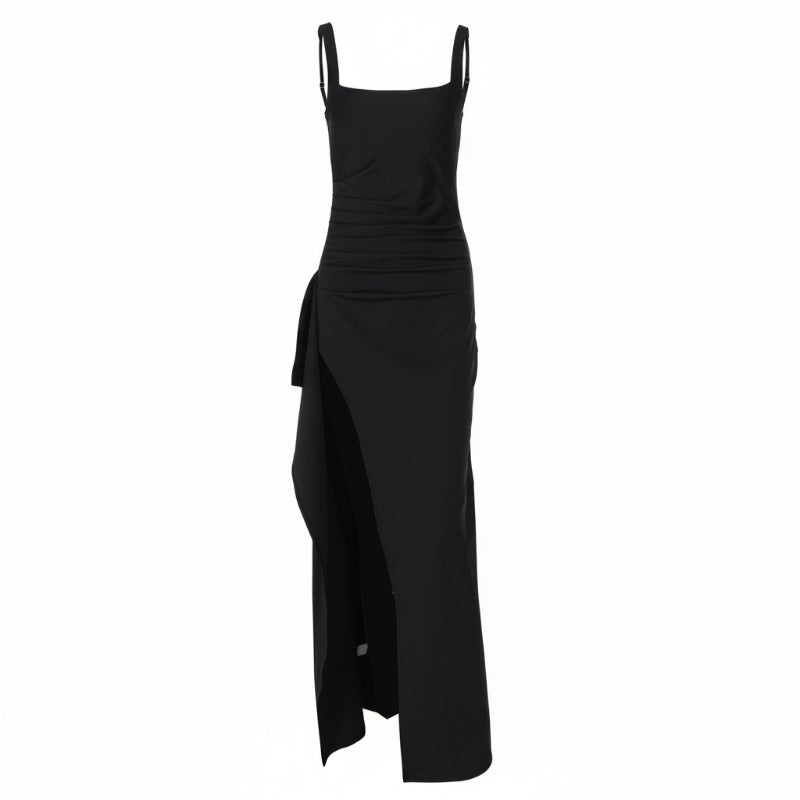 Black dress with thin straps on a white background