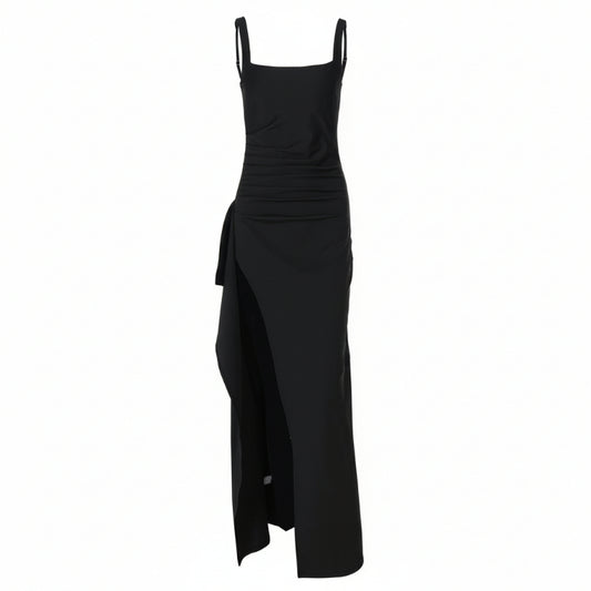 Black dress with thin straps on a white background