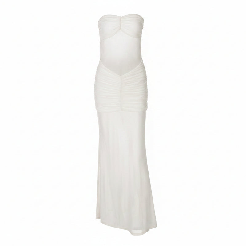 White strapless gown on a white background