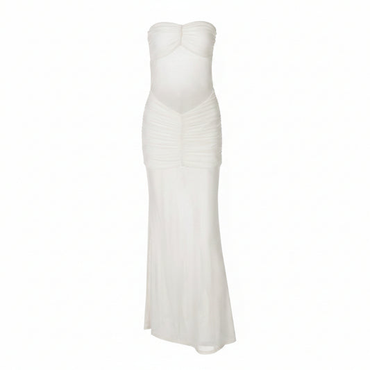 White strapless gown on a white background