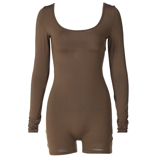 Brown bodysuit with long sleeves on a white background