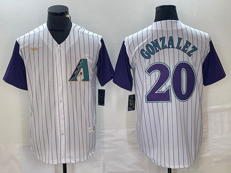 Men’s Arizona Diamondbacks Luis Gonzalez #20 Cream/Purple Alternate Cooperstown Collection Jersey