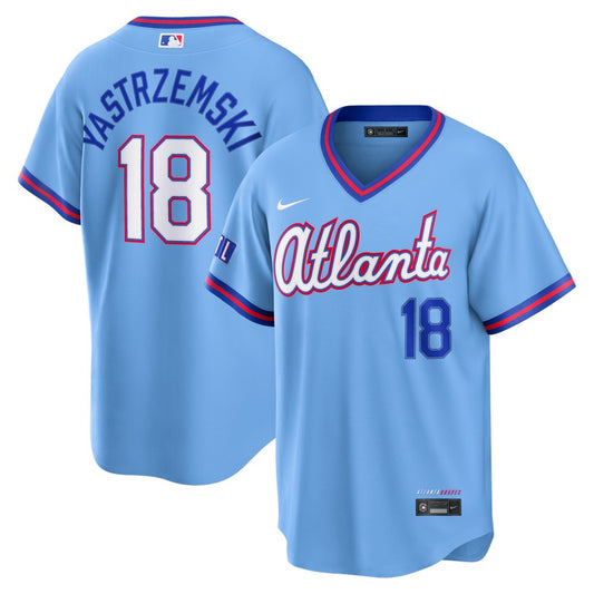 Men’s Atlanta Braves #18 Mike Yastrzemski Nike Powder Blue 2026 City Connect Stadium Jersey
