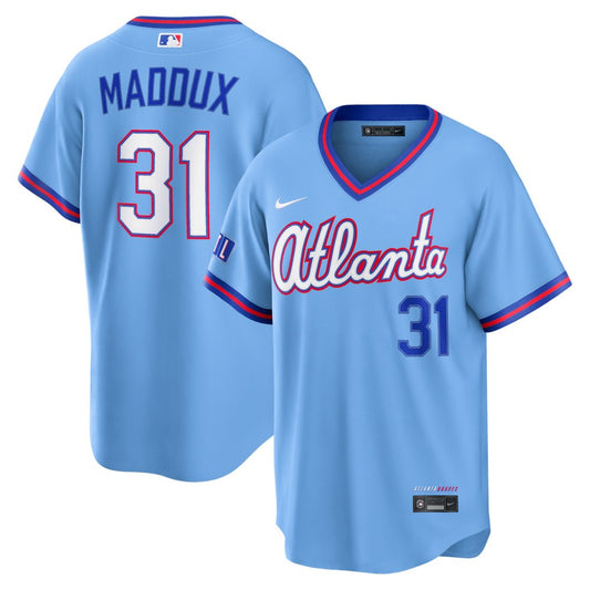 Men’s Atlanta Braves #31 Greg Maddux Nike Powder Blue 2026 City Connect Stadium Jersey