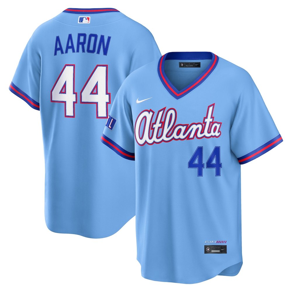Men’s Atlanta Braves #44 Hank Aaron Nike Powder Blue 2026 City Connect Stadium Jersey
