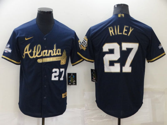 Men’s Atlanta Braves Austin Riley #27 Navy Stitched Jersey