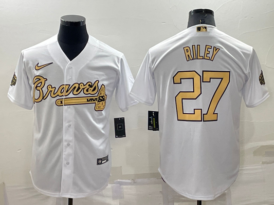 Men’s Atlanta Braves Austin Riley #27 White Stitched Jersey