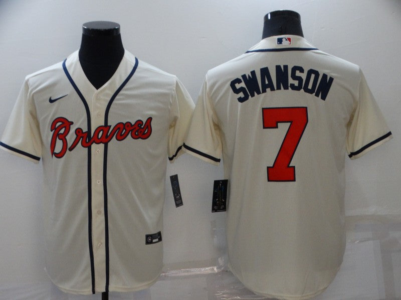 Men’s Atlanta Braves Dansby Swanson #7 Beige Jersey