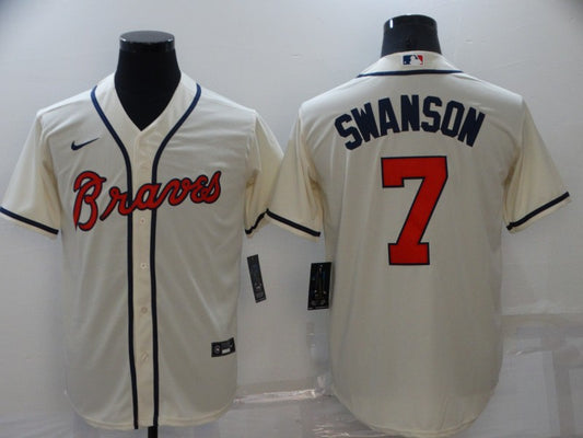 Men’s Atlanta Braves Dansby Swanson #7 Beige Jersey