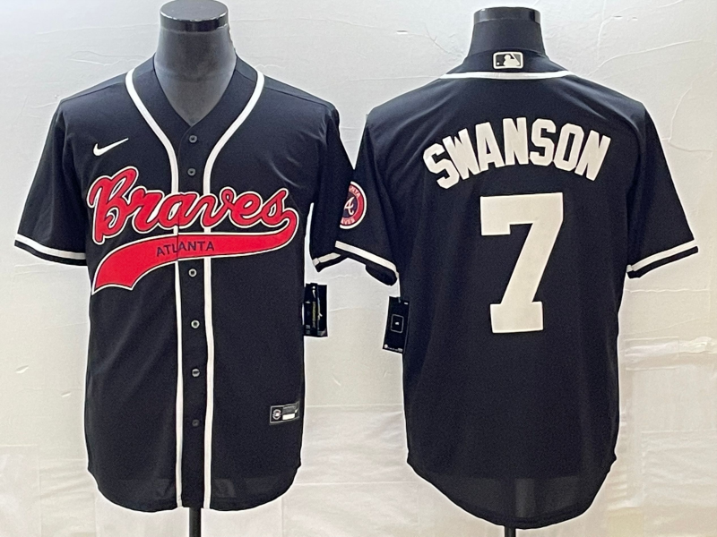 Men’s Atlanta Braves Dansby Swanson #7 Black Jersey Joint Edition