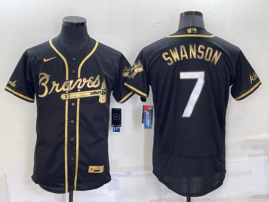 Men’s Atlanta Braves Dansby Swanson #7 Black Stitched Jersey