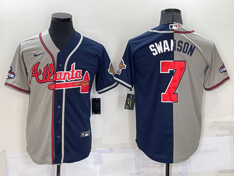 Men’s Atlanta Braves Dansby Swanson #7 Navy/Gray Stitched Jersey