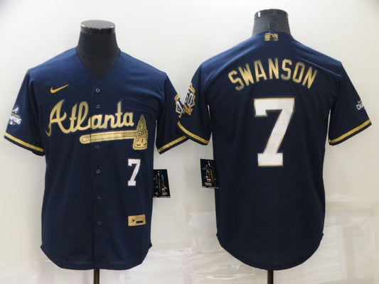 Men’s Atlanta Braves Dansby Swanson #7 Navy Stitched Jersey