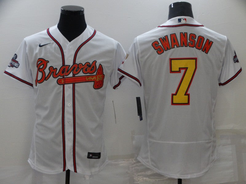 Men’s Atlanta Braves Dansby Swanson #7 White Jersey Champion Edition