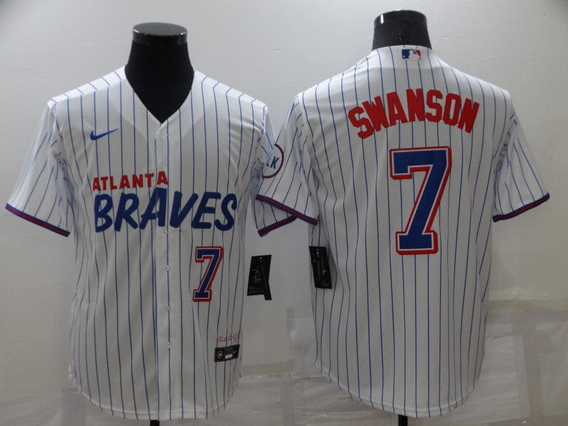 Men’s Atlanta Braves Dansby Swanson #7 White Stitched Jersey City Edition
