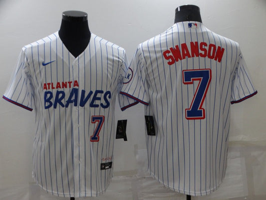 Men’s Atlanta Braves Dansby Swanson #7 White Stitched Jersey City Edition