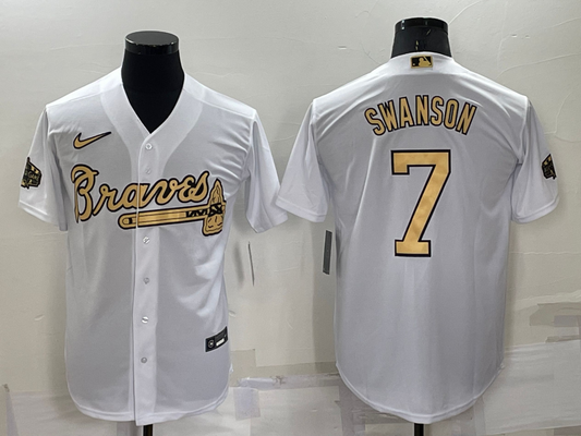 Men’s Atlanta Braves Dansby Swanson #7 White Stitched Jersey