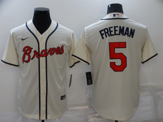 Men’s Atlanta Braves Freedie Freeman #5 Beige Jersey