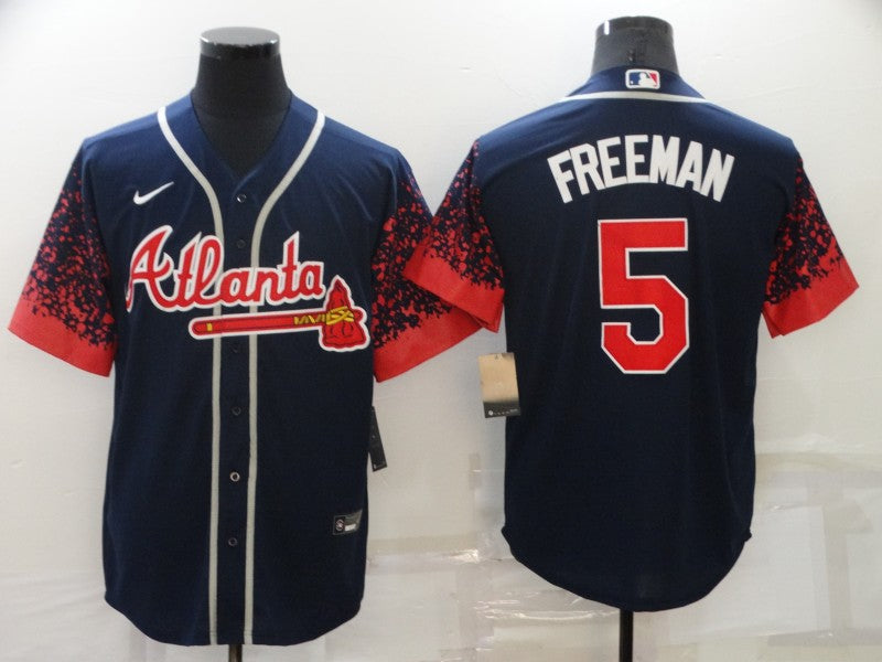 Men’s Atlanta Braves Freedie Freeman #5 Navy Stitched Baseball Jersey