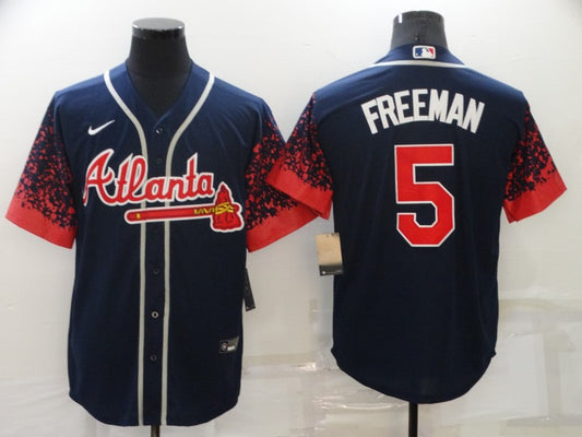 Men’s Atlanta Braves Freedie Freeman #5 Navy Stitched Baseball Jersey