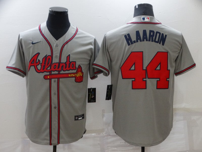 Men’s Atlanta Braves Hank Aaron #44 Gray Jersey