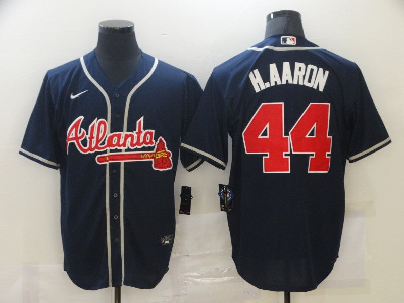 Men’s Atlanta Braves Hank Aaron #44 Navy Jersey