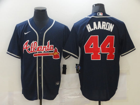 Men’s Atlanta Braves Hank Aaron #44 Navy Jersey