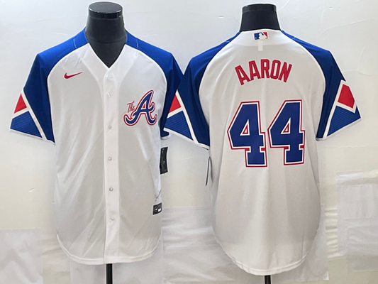 Men’s Atlanta Braves Hank Aaron #44 White 2023 City Connect Jersey
