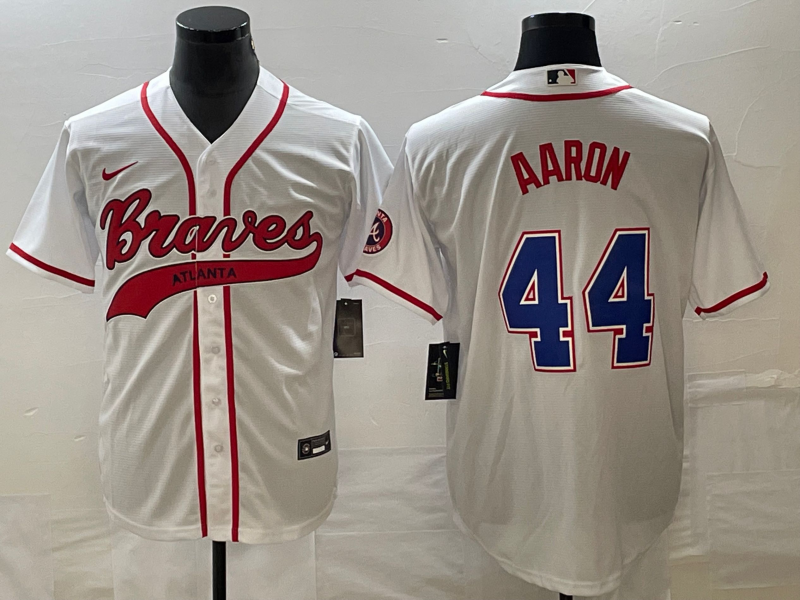 Men’s Atlanta Braves Hank Aaron #44 White Jersey Joint Edition