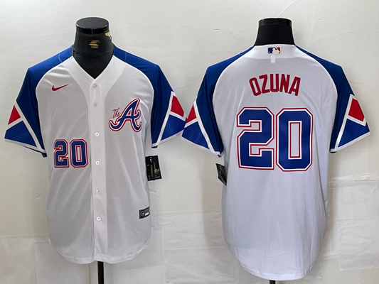 Men’s Atlanta Braves Marcell Ozuna #20 White City Connect Limited Jersey