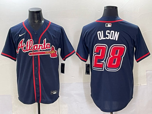 Men’s Atlanta Braves Matt Olson #28 Navy 2025 MLB Speedway Classic Alternate Limited Jersey