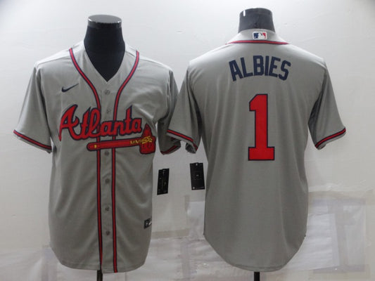 Men’s Atlanta Braves Ozzie Albies #1 Gray Jersey