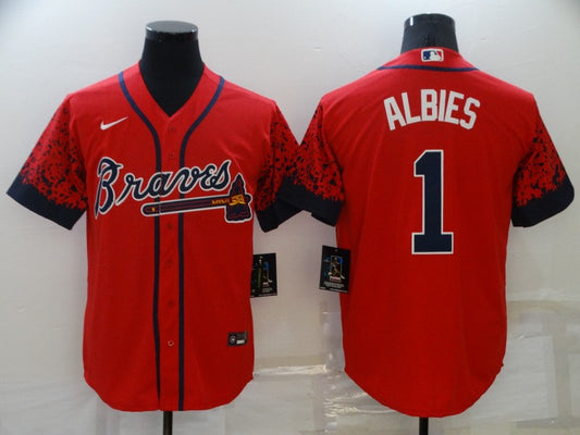 Men’s Atlanta Braves Ozzie Albies #1 Red Stitched Jersey