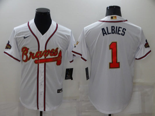 Men’s Atlanta Braves Ozzie Albies #1 White Jersey