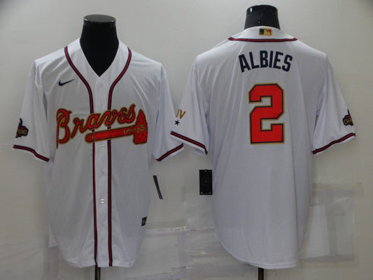 Men’s Atlanta Braves Ozzie Albies #2 White Stitched Jersey