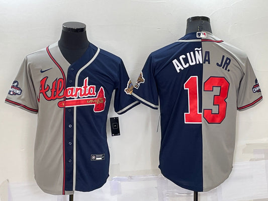 Men’s Atlanta Braves Ronald Acuna Jr. #13 Navy/Gray Stitched Jersey